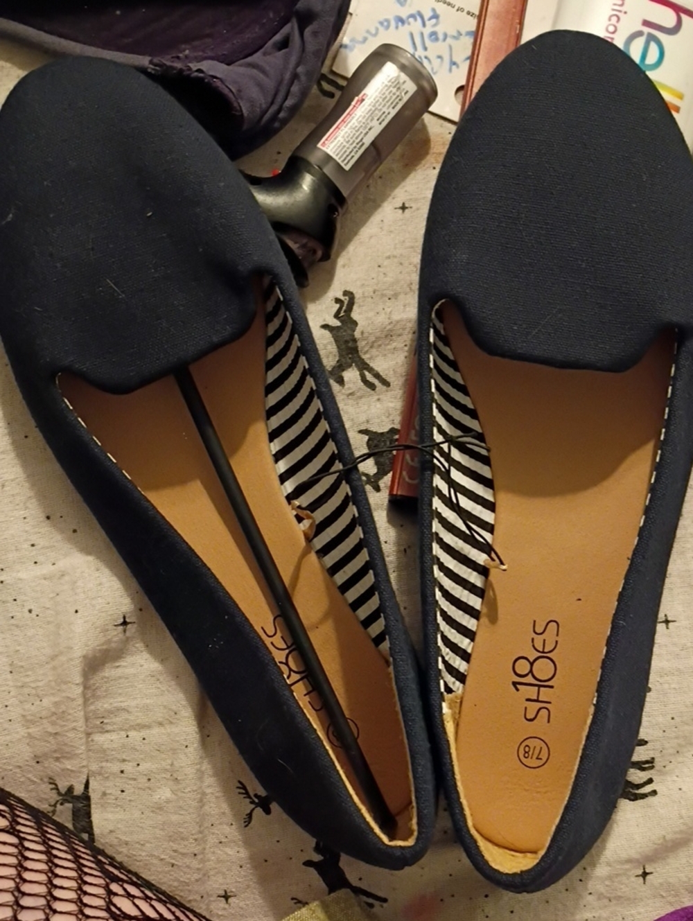 Striped-Lined Navy Slip-On Flats by